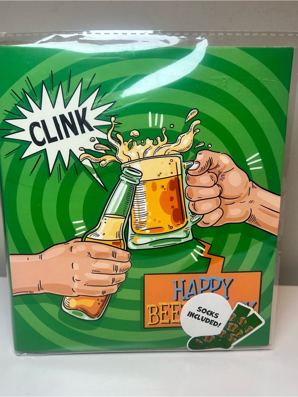 Happy Beers Clinking Birthday Card with Socks Included - Green